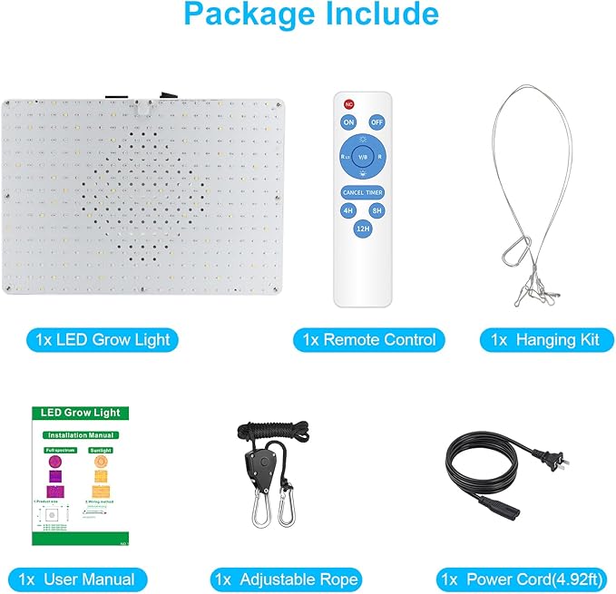 Remote Control LED Grow Light 100 Watt Dimmable Full Spectrum Plant Light 3 Lighting Modes Grow Lights for Indoor Plants Seed Starting Seedlings Vegetable Hanging Growing Lamp for 2x2/3x3 Grow Tent