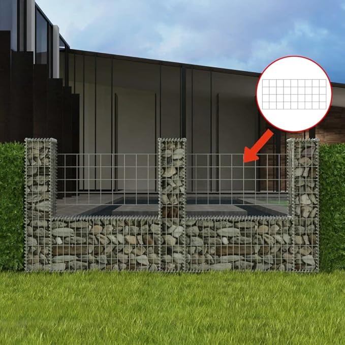Gabion Basket U-Shape Galvanized Steel 94.5 x7.9x39.4 Gabion Raised Bed Gabion Cages Basket Steel Woven Gabion Net for Backyard Garden -AA