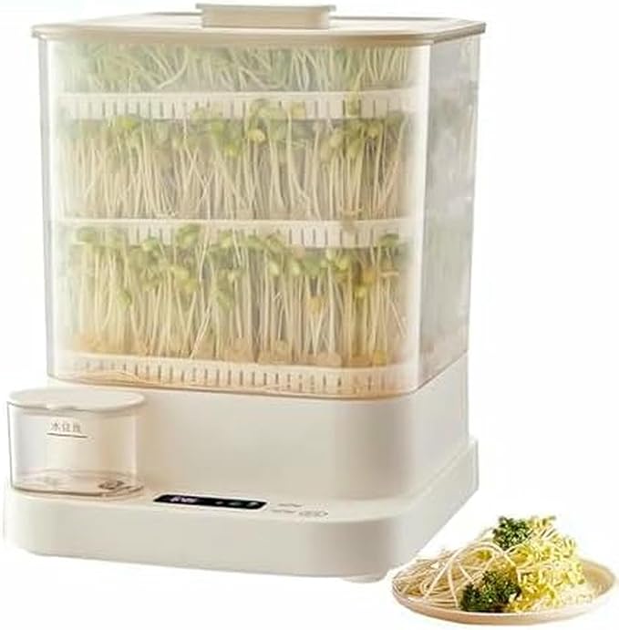 Automatic Bean Sprout Machine 3 Layer Home Smart Automatic Sprouting Tray with 1.5l Water Tank Automatic Spray and LED Display Time Sprouting Kit for