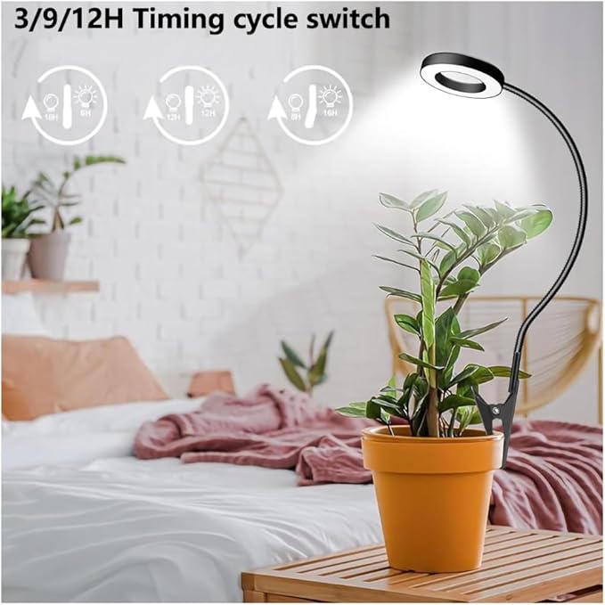 Plant Grow Light 48 LEDs Full Spectrum Grow Lights for Indoor Plants Height Adjustable Small Halo Grow Light with Clip 3 Spectral Modes Auto Timer 3/9/12Hrs 10 Levels BrightnessBlack