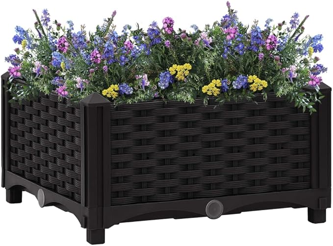 Raised Garden Bed Polypropylene Planter Box Raised Bed Planting Container Indoor Outdoor Vegetables Herbs Flowers Growing Planter Box 15.7x15.7x9.1 Polypropylene Black