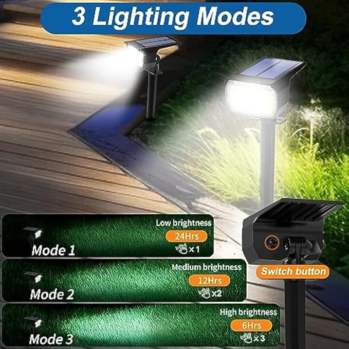 Solar Spot Lights Outdoor Waterproof IP65 6 Pack Landscape Spotlights with 46 LEDs 3 Modes Auto On/Off Solar Powered Flood Lights for Outside Pathway Yard Garden Walkway (Cool White)