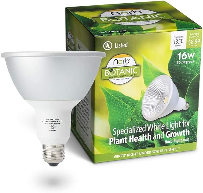 NorbBOTANIC Premium LED Grow Light Full Spectrum PAR38 Bulb 1350 Lumens Energy-Efficient Sun-Spectrum Mimics Sunlight White Light Perfect for Indoor Plants Herbs Tropical Plants 16W 30 Degree