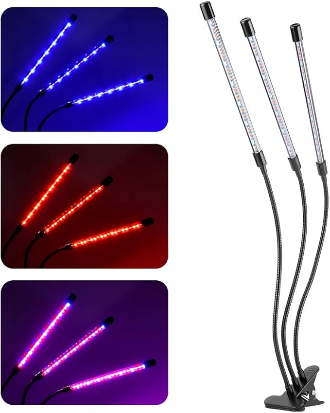 Hyuduo 30W Full Spectrum LED Plant Grow Light 3 Head Flexible Gooseneck with for Indoor Plants Vegetables Flowers Tent Greenhouses