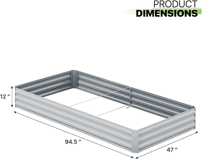 Magshion Raised Garden Bed 8 x 4 x 1 ft Galvanized Gardening Planter Box Open Bottom Design for Elevated Vegetables Flowers &amp Herbs Anti-Rust &amp Easy to Assemble Silver