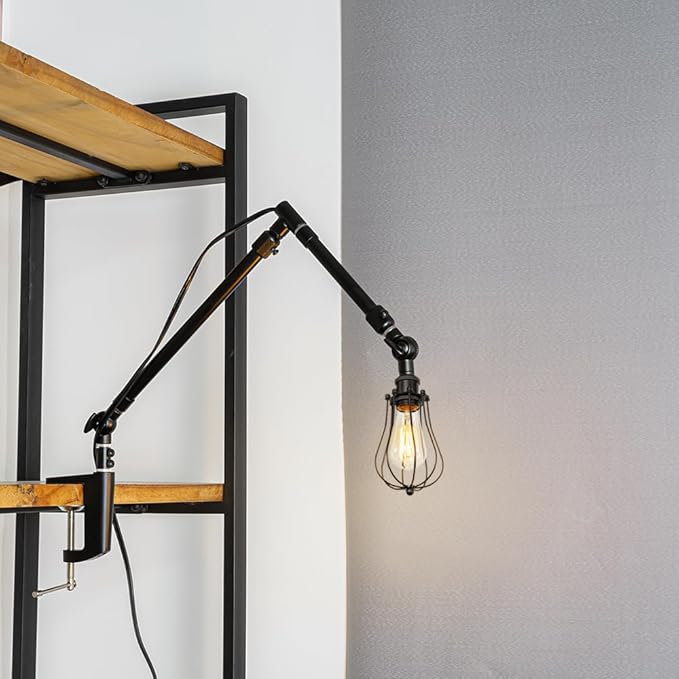 15Ft Timer Switch Cord Clip Mount Plant Growing Stand Socket Light Adjustable Length Black Cage Shade for Indoor Shelf Or Table Plants (No Bulb)