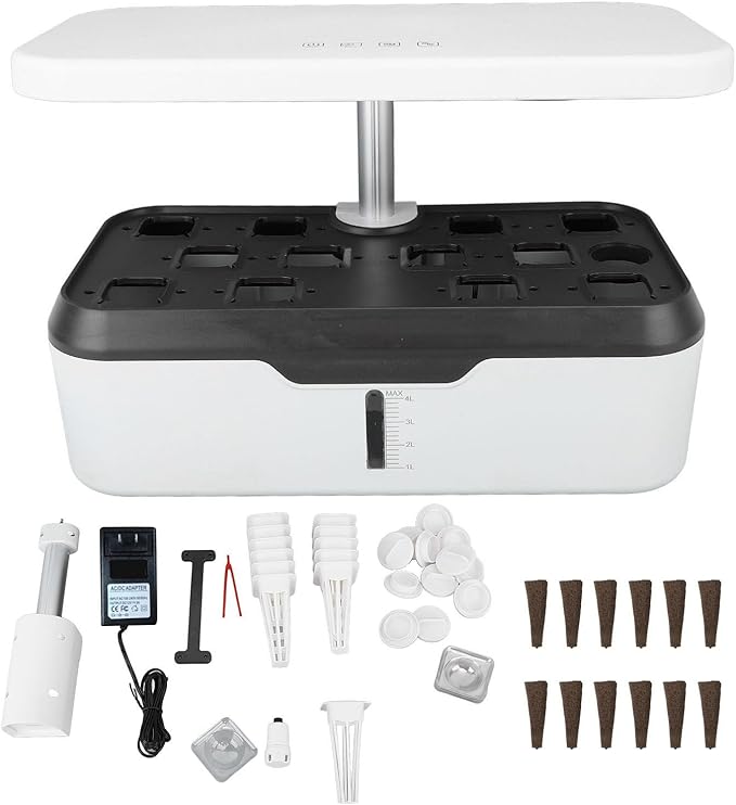 Indoor Garden Hydroponics Growing System 12 Pods Height Adjustable Intelligent Hydroponics Planter Machine with LED Grow Light for Home (US Plug)