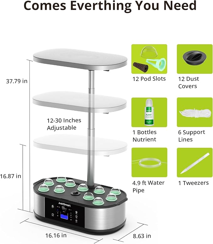 12 Pods WiFi Hydroponics Growing System with APP Controlled Indoor Garden Up to 30 with 36W 120 LED Grow Light Silent Pump System Automatic Timer for Home Kitchen Gardening GS1 Plus