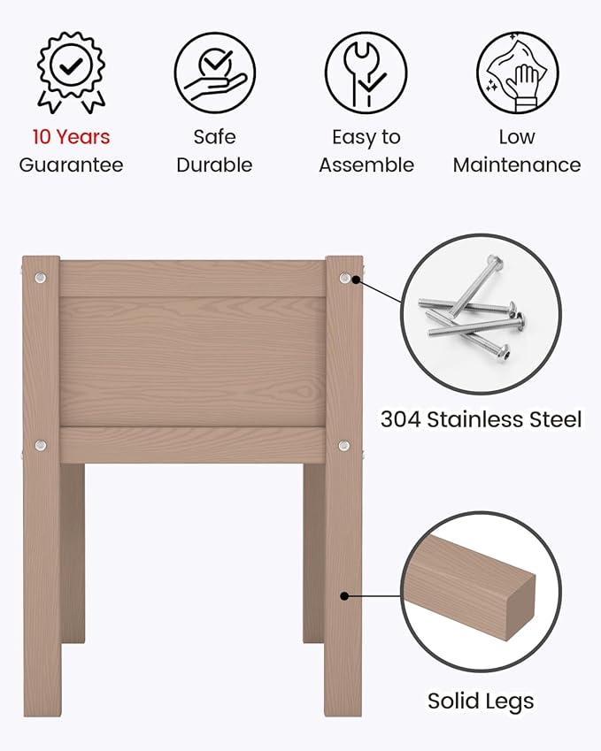 Small HDPE Raised Garden Bed Elevated Planter Box with Legs Outdoor All-Weather Planter Raised Beds for Seeds Herbs Flowers Vegetables (Brown)