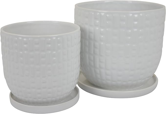 10 8 Inch Indoor Planter Set of 2 White Dot and Dash Pattern
