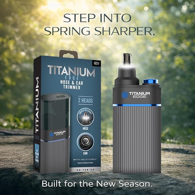 Microtouch Titanium Edge Ear &amp Nose Trimmer – Dual Rotary Blade Heads with Light – Water Resistant – Travel Friendly – Durable Design – Titanium Coated Blades for Precise Comfortable Grooming