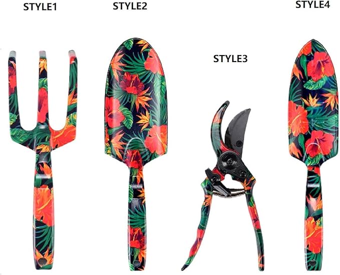 Floral Garden Tool Set 4PCS Gardening Kit with Beautiful Print Gardening Gifts Tools for Women with Transplant Trowel Fork Hand Rake Cultivator /2589 464895