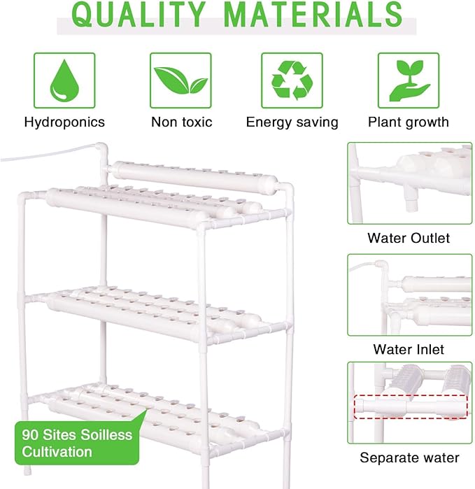 Hydroponics Growing System Kit Aquaponics Growing System3 Layers/90 Sites Food PVC Pipes Planting Vegetables Garden Tools for VegetablesFruitsPlant(Upgraded Version)