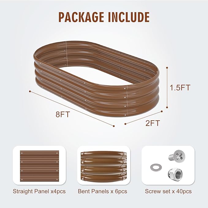 Galvanized Raised Garden Bed Kit Galvanized Planter Raised Garden Boxes Outdoor Oval Metal Raised Garden Beds for Vegetables (Brown)