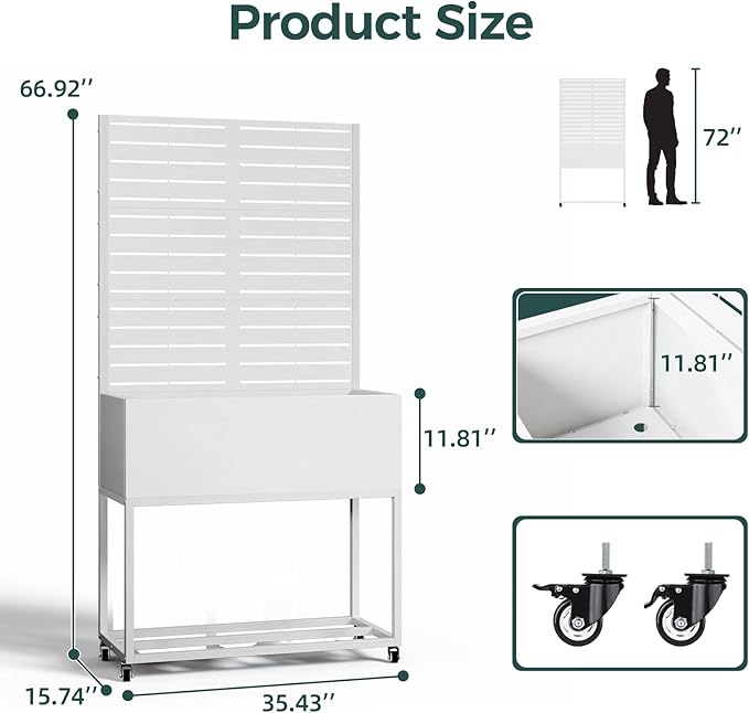 Metal Planter Box Multi-Functional &amp Easy to Assemble 67 H x 35 W Raised Garden Bed for Climbing Plants Elevated Standing Garden Planter with Drainage Holes for Outdoor Patio White