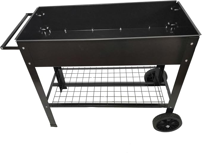 Dawn Mobile Metal Raised Garden Bed Cart with Legs Elevated Tall Planter Box with Wheels for Outdoor Indoors House Patio Backyard Vegetables Tomato DIY Herb Grow Black