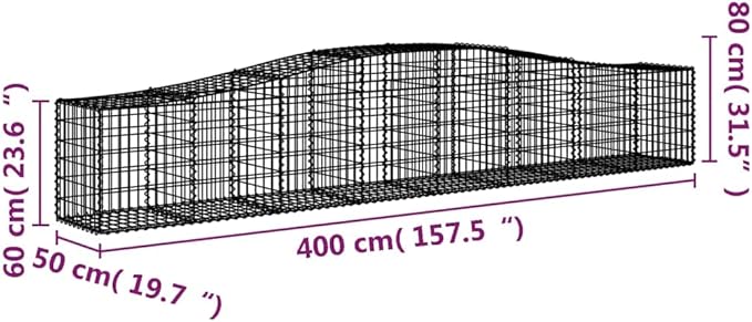 Crescent Gabion Basket 157.5x31.5 Silver Galvanized Iron Planter Box Outdoor Garden Wall Retaining Screen Modern Metallic Garden Planter for Landscapes Patio Backyard