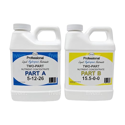 EZ-gro 5-12-26 Part A &amp 15.5-0-0 Part B Formula of Hydroponic Nutrients | Hydroponic Plant Food Suited for Hydroponic and Soil Based Applications | Liquid Plant Food 1 PT of Each