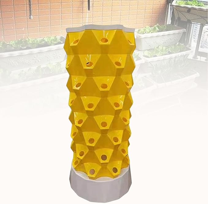 Aeroponic Tower Garden Hydroponic Growing System Vertical Tower DIY Hydroponics Farm Equipment Aeroponic for Indoor Herbs and Vegetables with Hydration Pump Seedbed and Net PotsYellow-80Pots