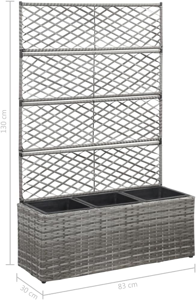 YAFF Trellis Raised Bed with 3 Pots 32.7x11.8x51.2 Poly Rattan Gray(Gray)