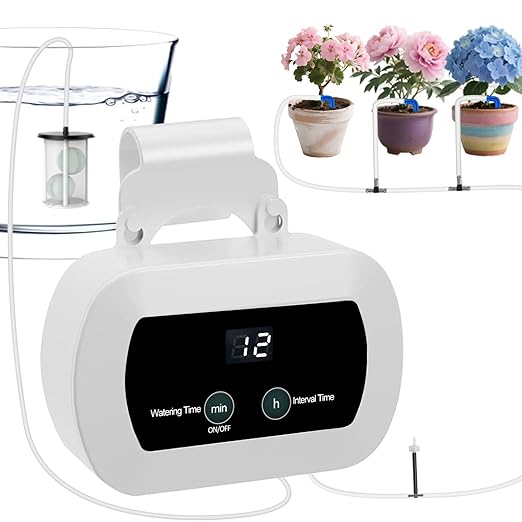 Lewisia Automatic Drip Irrigation Kit with Timer for 10 Potted Plants Self Watering System DIY Plant Waterer Auto-Irrigation Set for Garden Raised Beds Patio Lawn Greenhouse