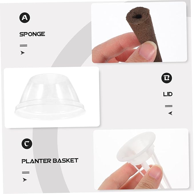 4sets Hydroponic Planter Grow Baskets with Sponge Labels and Transparent Humidity Domes for Indoor Gardening Suitable for Aerogarden Hydroponics Supplies and Plant Growth
