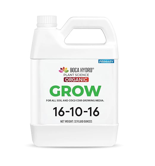 Grow Soil Organic Liquid Plant Food 16-10-16 NPK Base Grow Fertilizer with Amino Acids &amp Micronutrients Complete Organic Nutrition for Strong Vegetative Growth and Healthy Roots