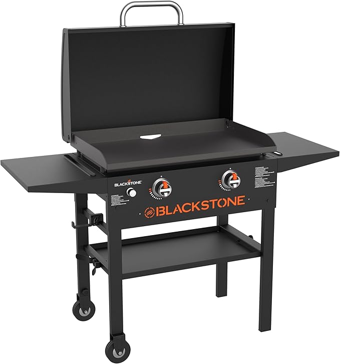 BLACKSTONE 1883 Original 28” Griddle with Integrated Protective Hood and Counter Height Side Shelves Powder Coated Steel Black