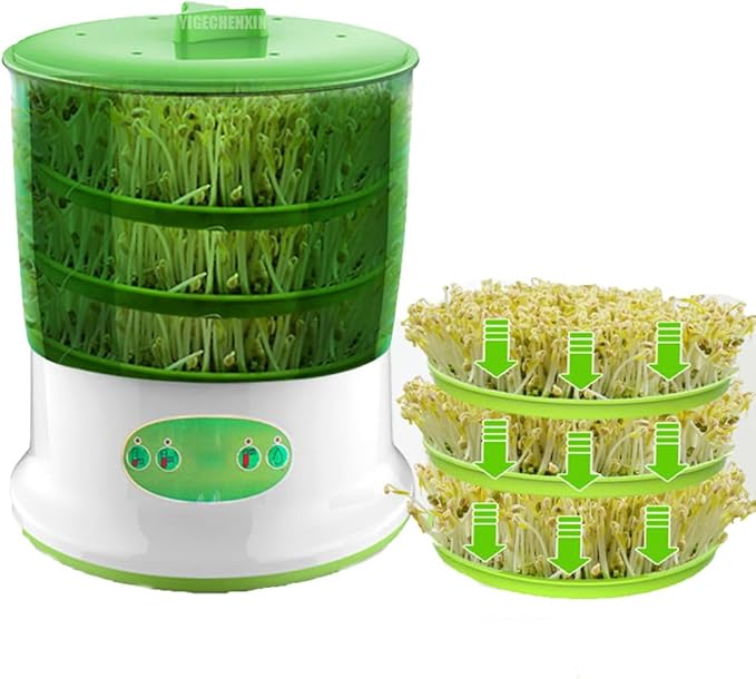 YIGECHENXIN Large Capacity Fully Automatic Bean Sprout Maker - Temperature Control Ideal for Broccoli Radish Alfalfa Sprouts Home Kitchen Essential Easy to Use