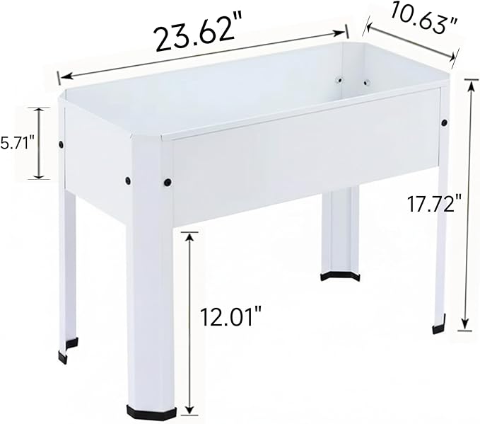 Raised Garden Bed with Legs 24×10.8×18 in Metal Elevated Raised Planter Box with Drainage Holes for Backyard Patio Balcony 80 lb Capacity - White