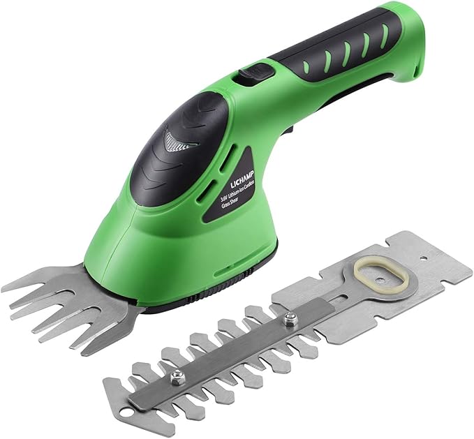 Lichamp 2-in-1 Electric Hand Held Grass Shear Hedge Trimmer Shrubbery Clipper Cordless Battery Powered Rechargeable for Garden and Lawn CGS-3602 Grass Green