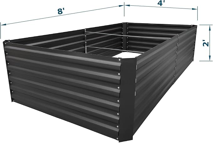 8x4x2FT Metal Raised Garden Bed Kit Galvanized Outdoor Garden Bed Planter Box for Vegetables Flowers Herbs Succulents and More Black