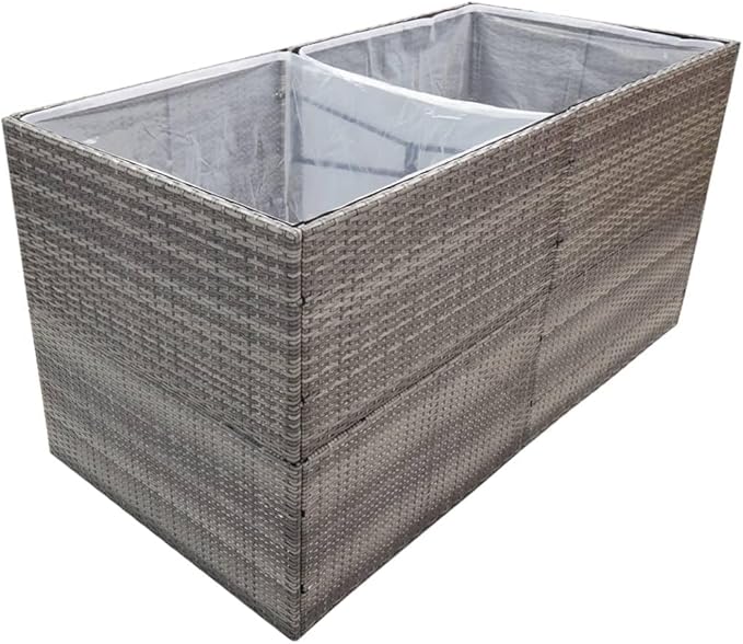 61.8 x 31.5 Large Rectangular Raised Garden Bed Planter Box Grey Powder-Coated Steel Frame &amp PE Rattan Open-Bottom Raised Planter for Patio Terrace &amp Indoor Décor