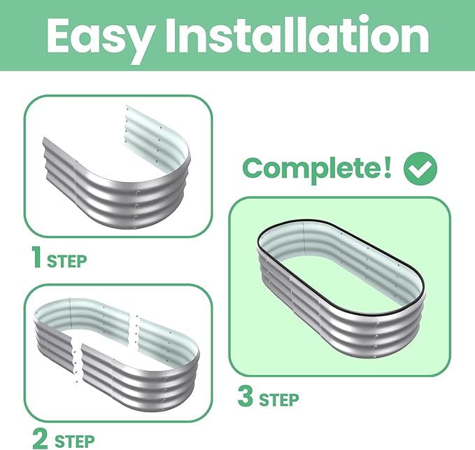 4x2x1 ft Oval Galvanized Metal Raised Garden Beds Thickened Rust-Proof Flower Beds Outdoor Plant Planter Boxes(Silver 2PCS)