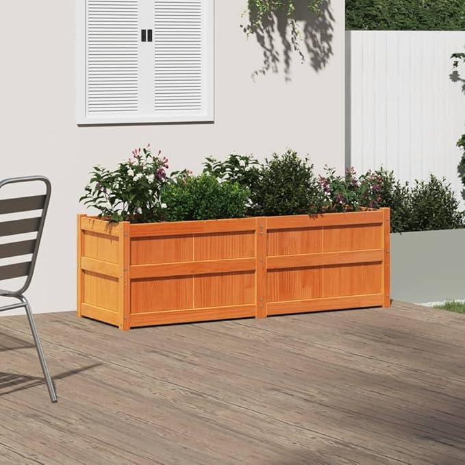 Wooden Raised Garden Bed Garden Planter Box Outdoor Wood Raised Garden Bed for Planting Plants Vegetables Wax Brown 59.1x19.7x19.7 Solid Wood Pine-250