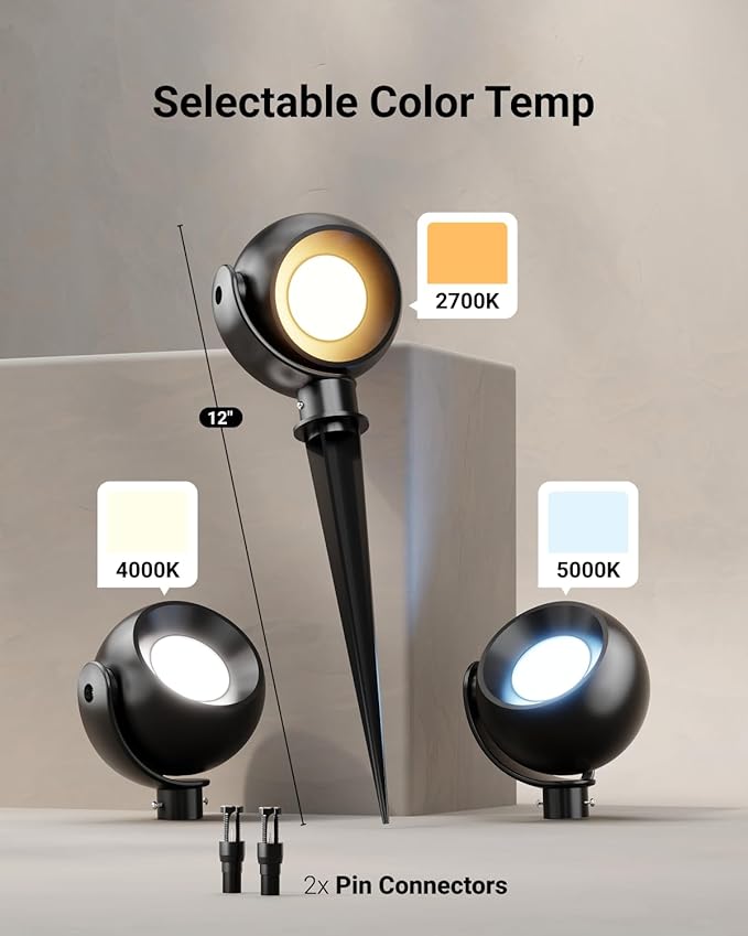 Sunco LED Low Voltage Spotlight Revolver Sphere Shaped Garden Landscape Lights Outdoor [Luces para Jardin] 4W 300 LM 3 CCT: 2700K/4000K/5000K Wet Rated ETL 30 Pack.