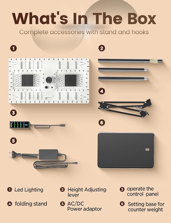 Grow Lights for Indoor Plants [Smart APP &amp Expansive 2x2 Ft Coverage] Genuine 48Watt LED Full Spectrum Standing/Hanging Growing Plant Lamps 8-Level Brightness 270°Folding 360°Rotation