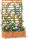 Fir Wood Raised Garden Bed with Trellis 91.44×35.56×149.86 cm Orange Planter Box with Drainage Liner 88 lbs Capacity for Climbing Plants