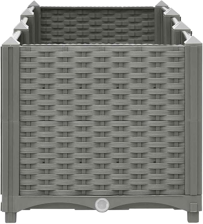 Light Grey Polypropylene Raised Garden Bed 47.2x47.2x15.0 inch Planter for Outdoor Plants Durable Basketweave Textured Finish Easy Assembly for Patio Deck Balcony