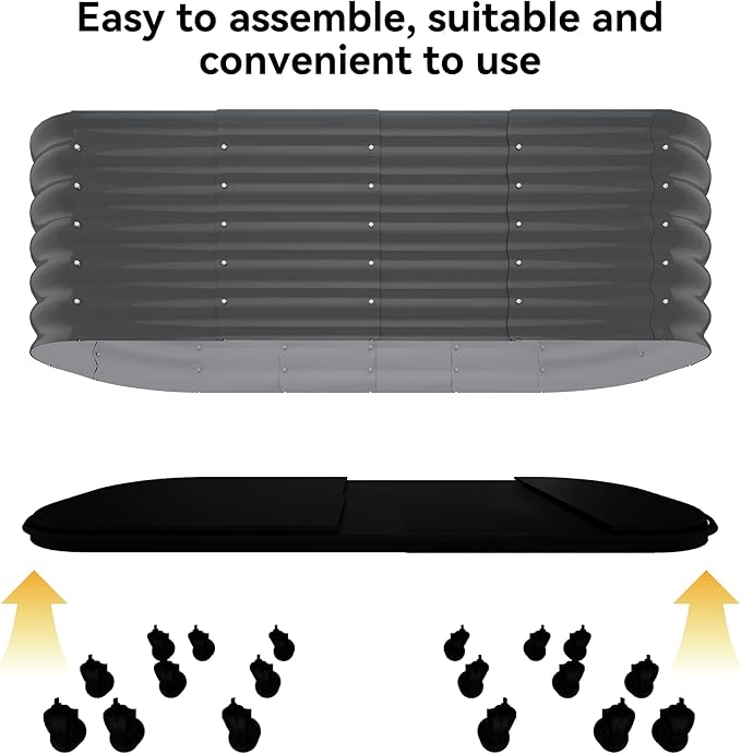 Self-Watering Raised Garden Bed Gray 94x24x20in Metal Planter with Lockable Wheels &amp Water Reservoir