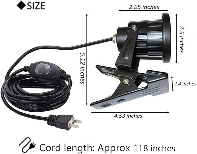 Kiven LED Indoor/Outdoor Waterproof Spotlight for Plants &amp Accent Lighting - 9.84 FT Plug-in Cord with Clip Light for Potted Plants Home &amp Living Room (5W Cool White)