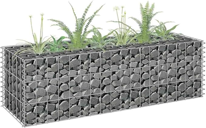 Galvanized Steel Gabion Raised Bed Planter Box 35.4 x 11.8 x 11.8 Inches Rust-Resistant Outdoor Garden Container for Flowers Herbs Succulents Durable Metal Plant Holder