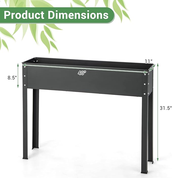 Giantex Raised Garden Bed Metal Planter Box with Legs Drain Hole Outdoor Indoor Elevated Garden Box for Vegetable Flower Herb Fruit Standing Raised Beds for Backyard Porch Balcony Black