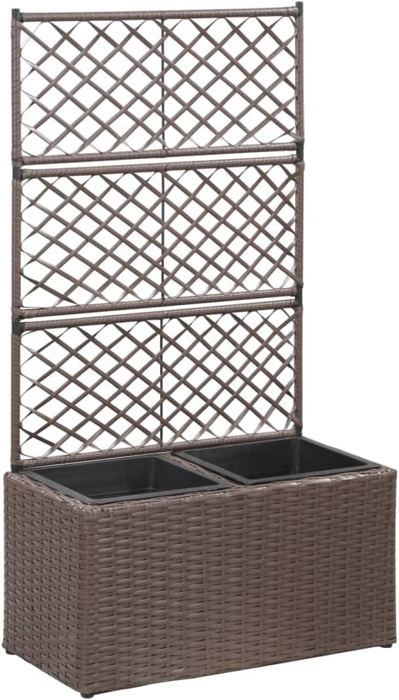 SKM Trellis Raised Bed with 2 Pots 22.8x11.8x42.1 Poly Rattan Brown