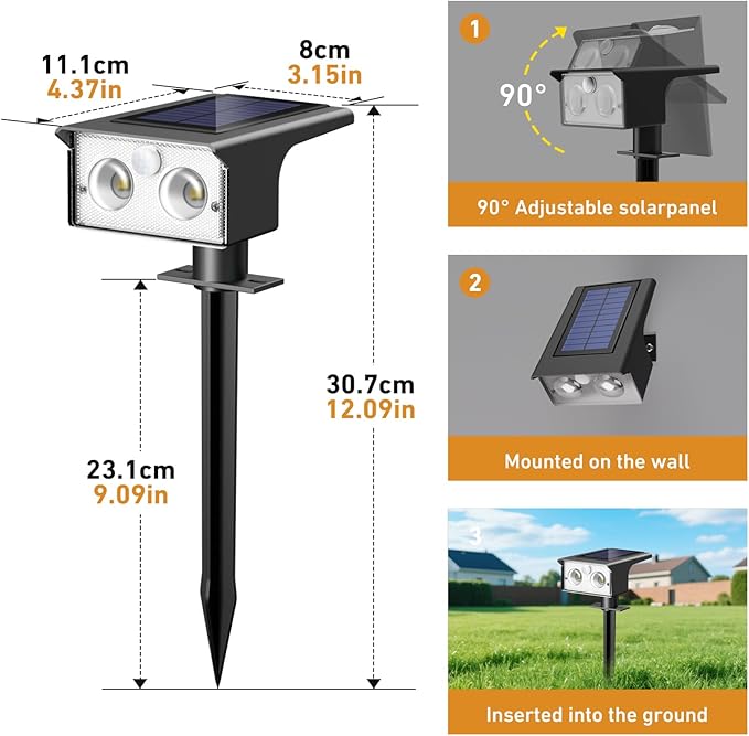 btfarm Solar Spot Lights Outdoor Waterproof 12 Pack/3 Modes Motion Sensor Lights Solar Powered Spotlights 2-in-1 Auto On/Off for Outside Pathway Yard Garden Landscape Lighting Warm White