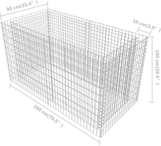 Steel Gabion BedOutdoor Garden Gabion PlanterRaised BedSteel Fence NetVegetable and Flower Ground Planting Box70.9 x35.4 x39.4 Silver