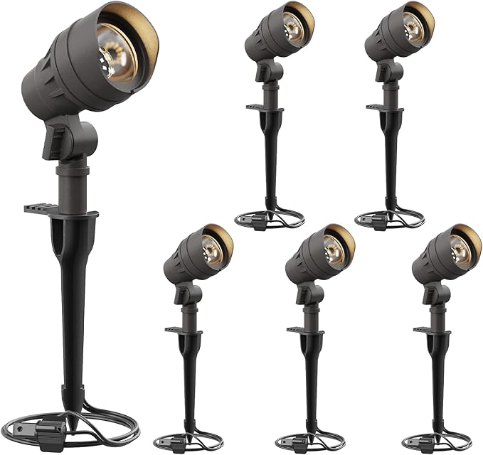 GOODSMAN Landscape Lighting 6PK Low Voltage Landscape Lights Led Low Voltage Landscape Spotlights 4.5W 205 Lumen Floodlights with Cable Connectors Metal Stakes 9127-96603-06A