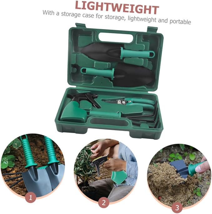 5pcs Garden Tool Set with Steel Shovel Rake Pruning Shears and Portable Carrying Case for Outdoor Planting and Flower Gardening