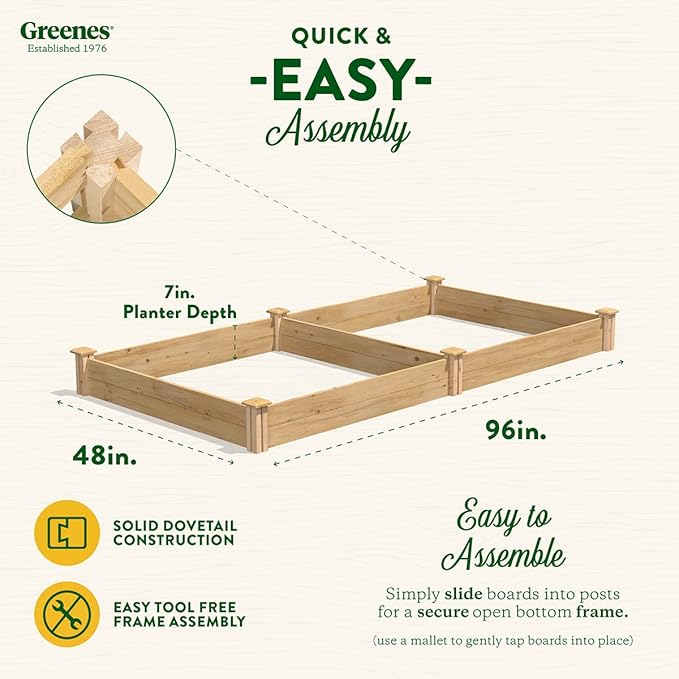 Greenes Fence Premium Cedar Raised Garden Bed 4' x 8' x 7 (3/4 Thick) (2-Pack) - Made in USA with North American Cedar