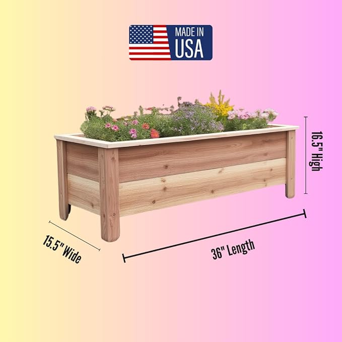 Cedar Raised Garden Bed Planter Box with Legs – Heavy Duty Outdoor Wooden Planter for Vegetables &amp Flowers No Bending Elevated Design Handmade in USA (36in x 15.5in x 16in)
